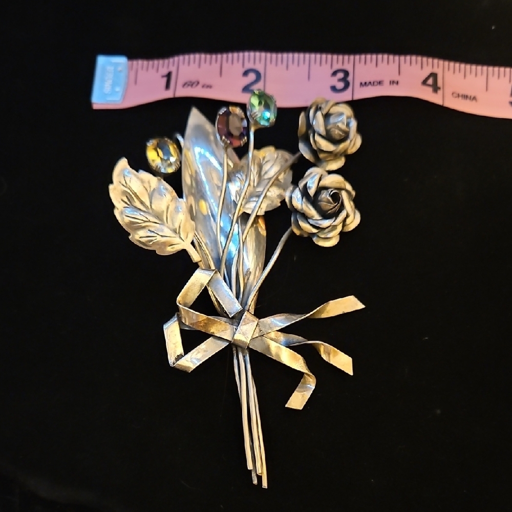 Coro Sterling Silver Brooch with Colorful Gem Accents - Picture 13 of 13